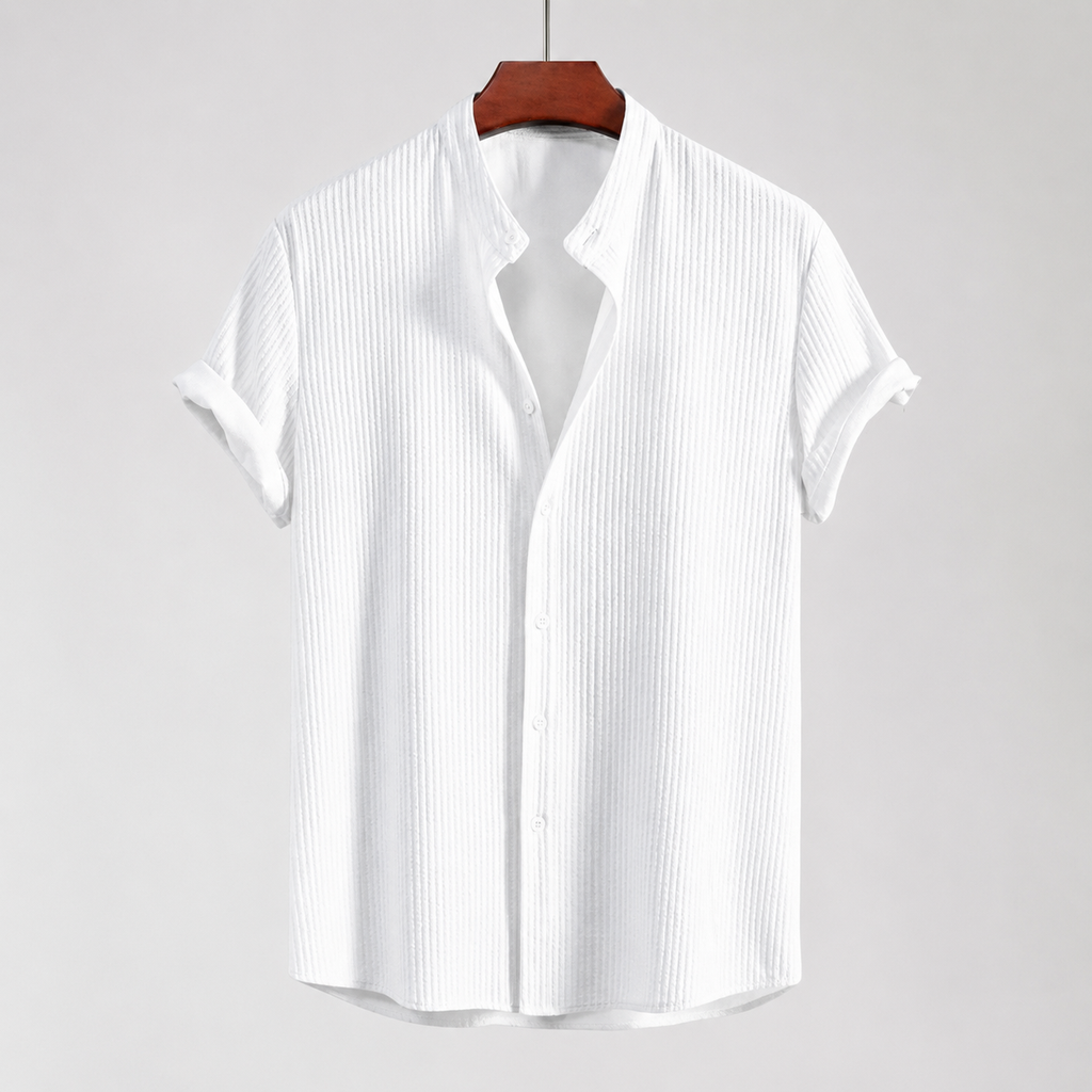 David Men’s Contrast Trim Button-Down Shirt | Long Sleeve Collared Shirt