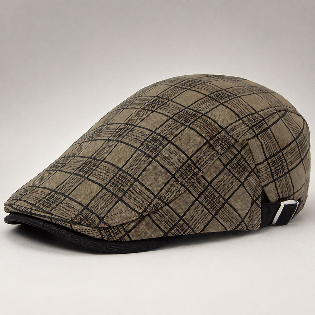 Percival Plaid Flat Cap with Adjustable Side Buckle