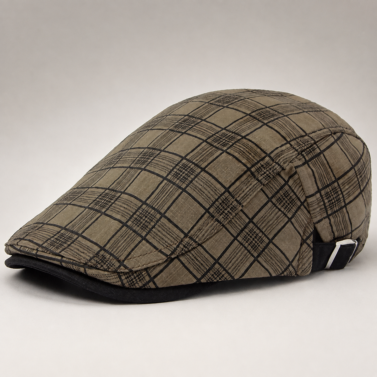 Percival Plaid Flat Cap with Adjustable Side Buckle