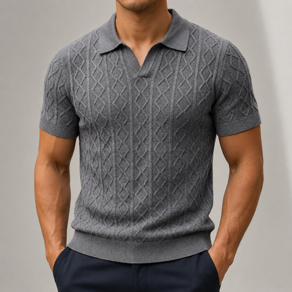 Carter Men’s Textured Cotton Knit Polo Shirt