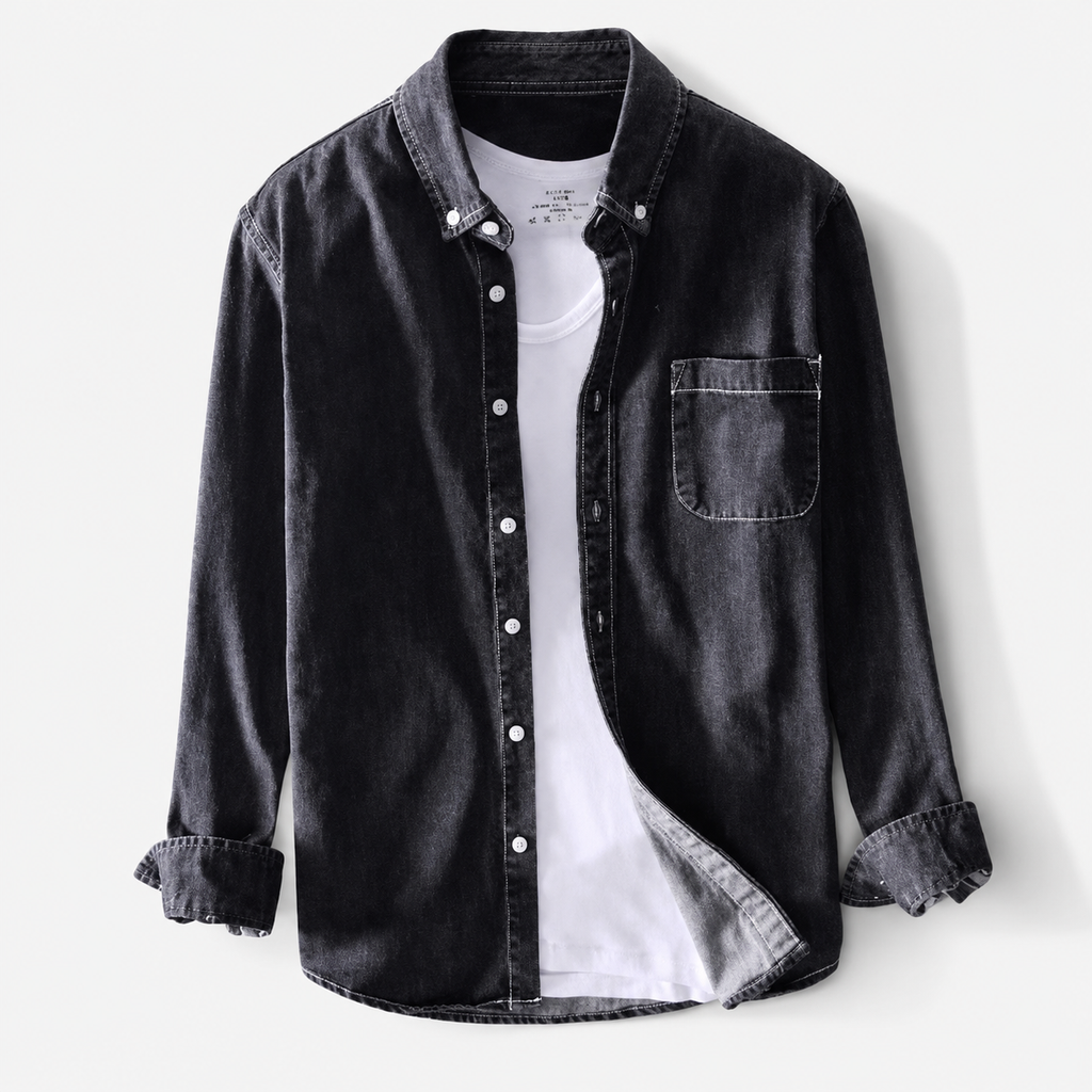 James Men’s Long Sleeve Denim Button-Up Shirt with Chest Pockets