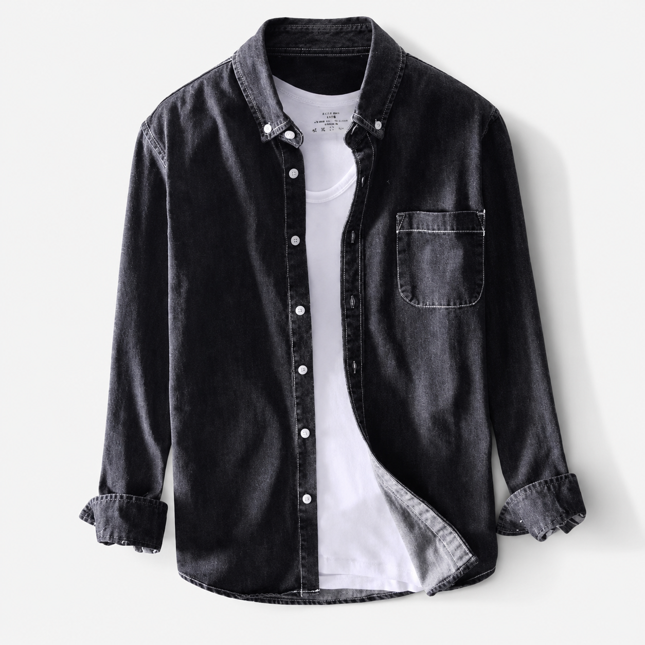 James Men’s Long Sleeve Denim Button-Up Shirt with Chest Pockets