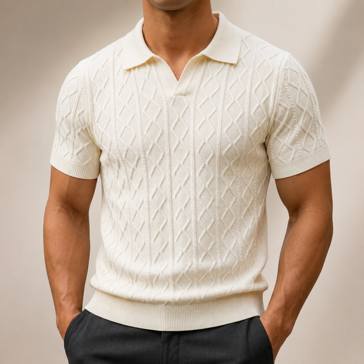 Carter Men’s Textured Cotton Knit Polo Shirt