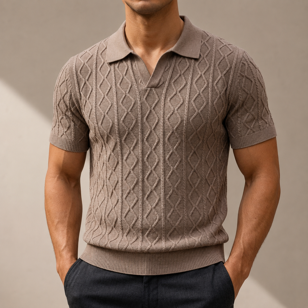 Carter Men’s Textured Cotton Knit Polo Shirt