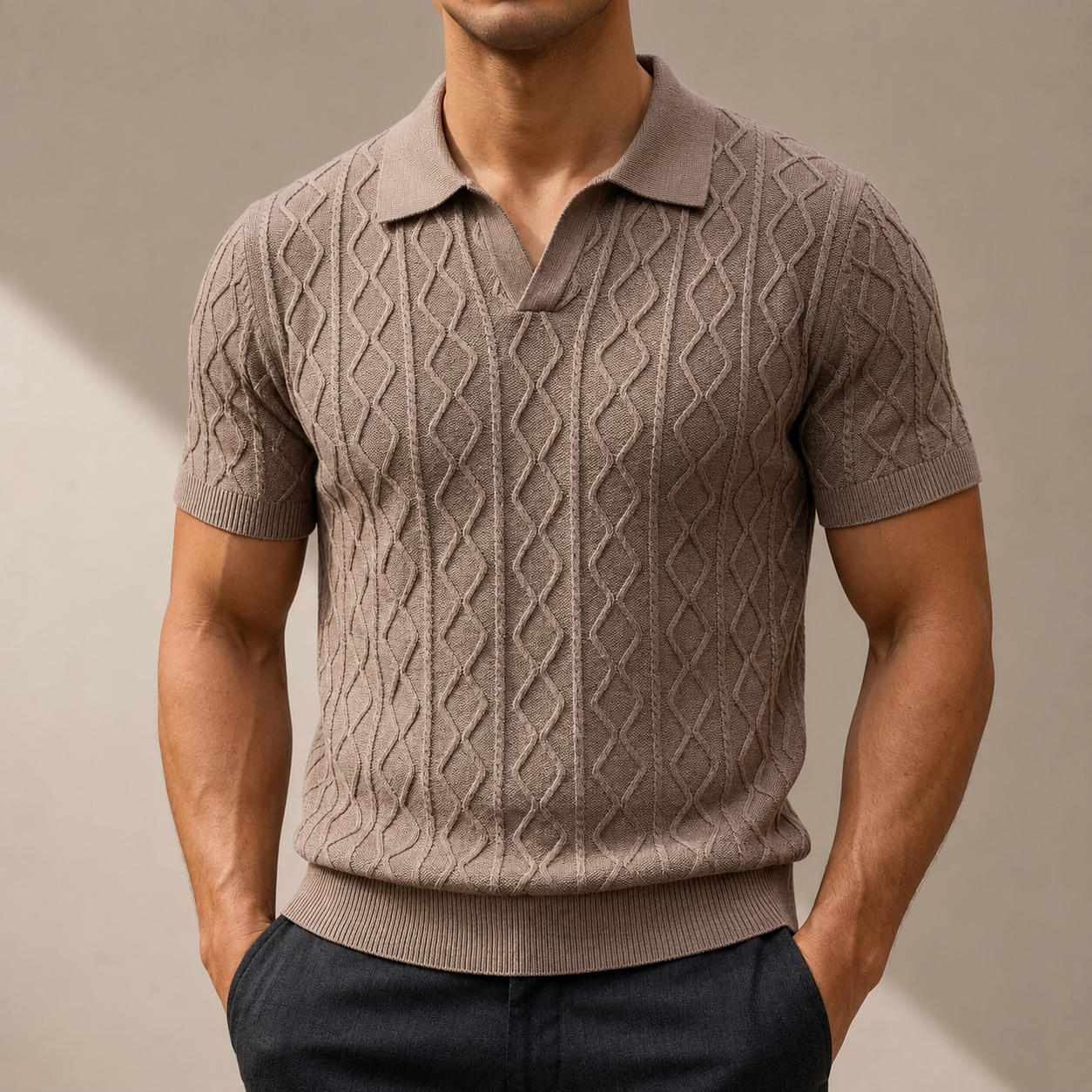 Carter Men’s Textured Cotton Knit Polo Shirt