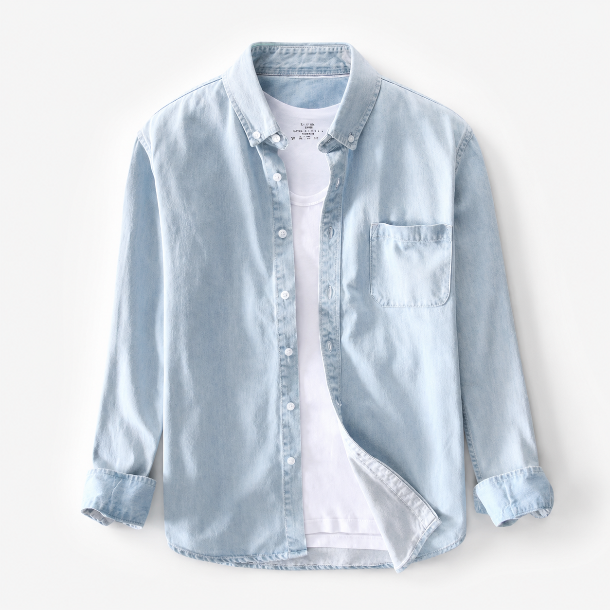 James Men’s Long Sleeve Denim Button-Up Shirt with Chest Pockets