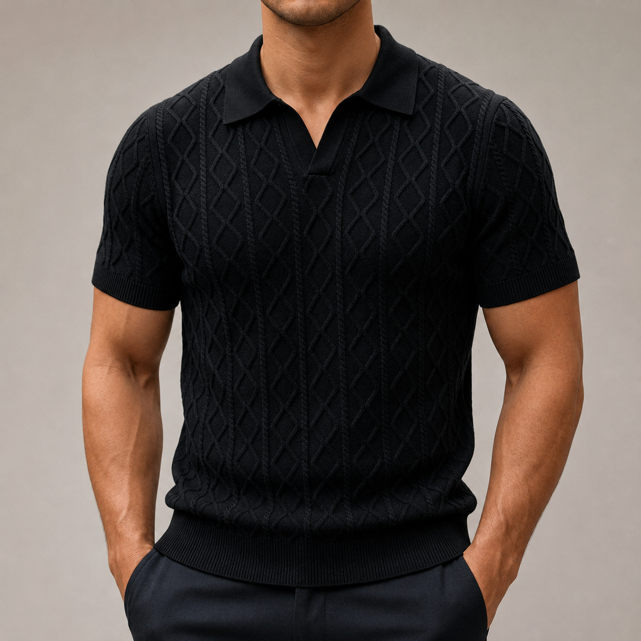 Carter Men’s Textured Cotton Knit Polo Shirt