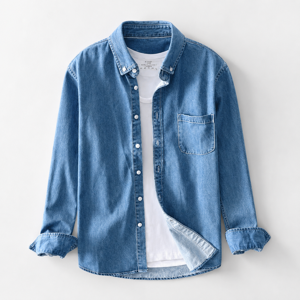 James Men’s Long Sleeve Denim Button-Up Shirt with Chest Pockets