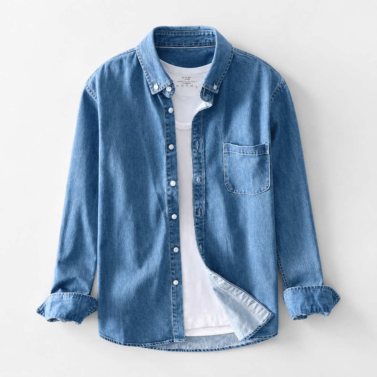 James Men’s Long Sleeve Denim Button-Up Shirt with Chest Pockets