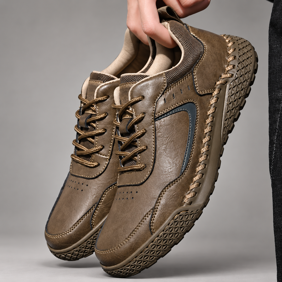 Lorenzo Men’s Leather-Look Lace-Up Walking Shoes with Textured Sole