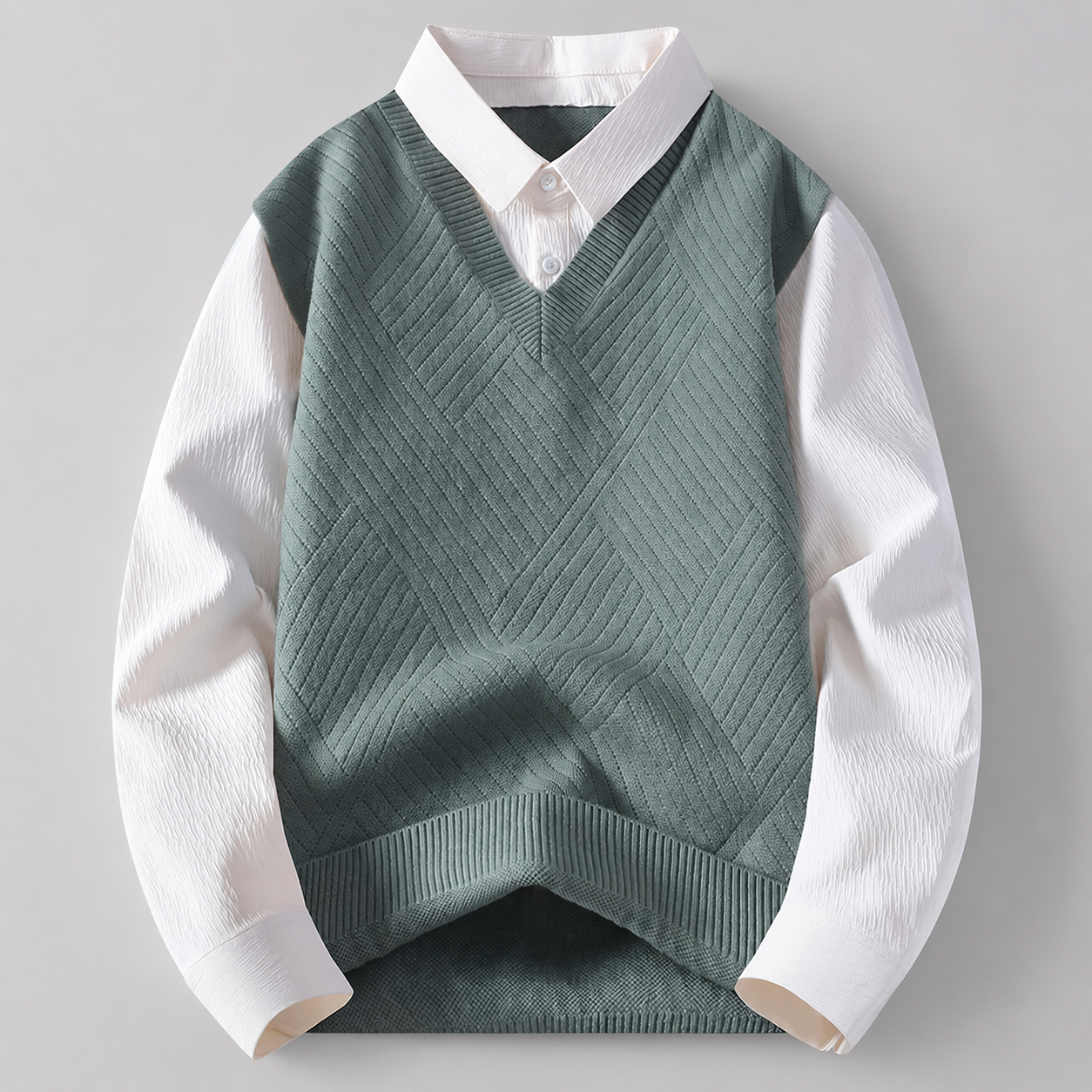 Lucien Men’s Layered V-Neck Knit Vest Shirt