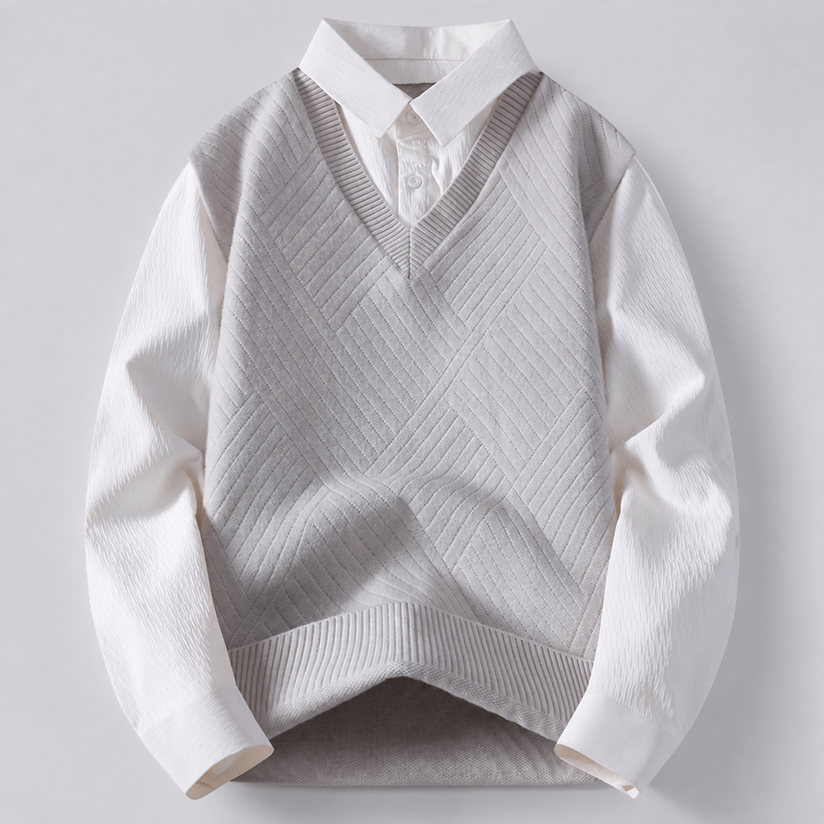Lucien Men’s Layered V-Neck Knit Vest Shirt