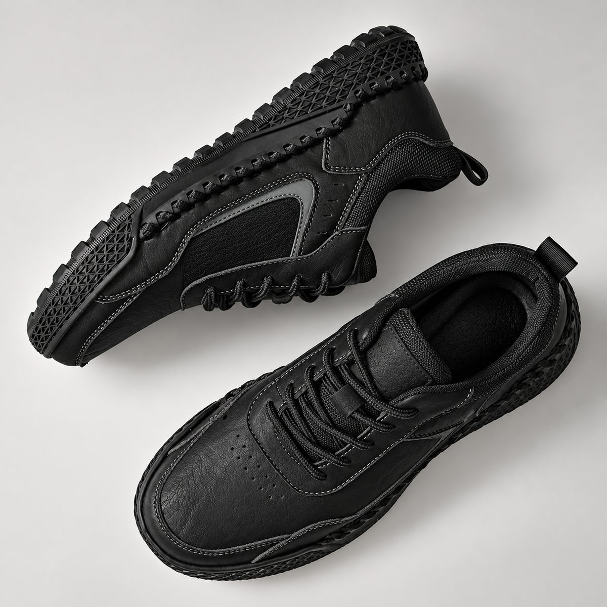 Lorenzo Men’s Leather-Look Lace-Up Walking Shoes with Textured Sole