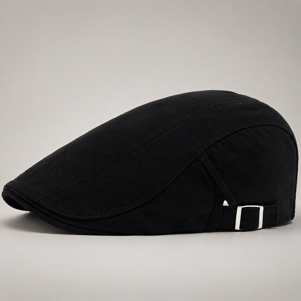 Thatcher Herringbone Flat Cap with Adjustable Side Buckle