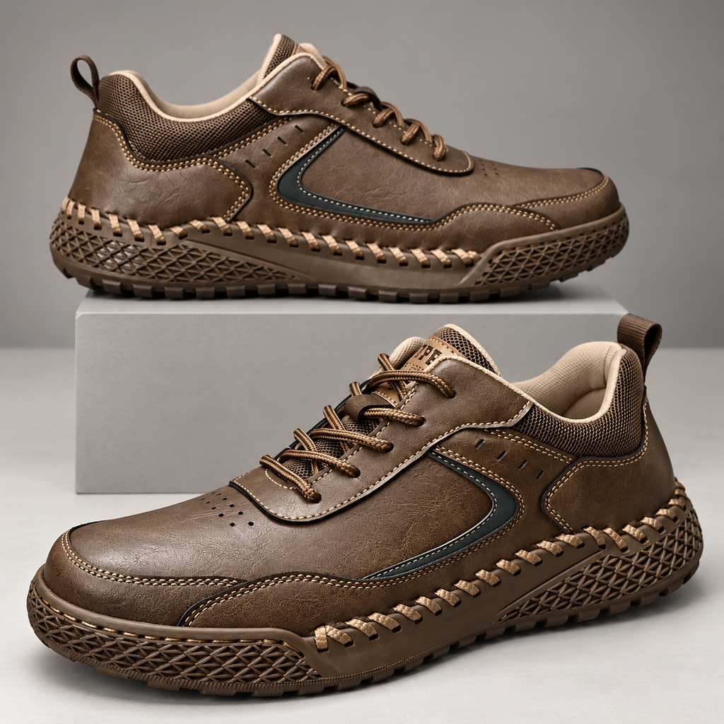 Lorenzo Men’s Leather-Look Lace-Up Walking Shoes with Textured Sole
