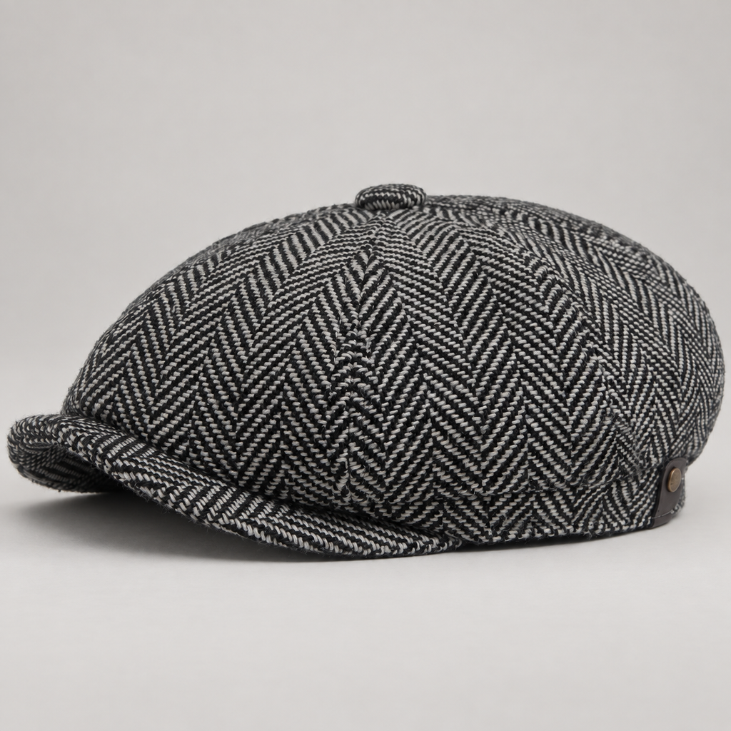 Alistair Herringbone Cap with Paneled Crown
