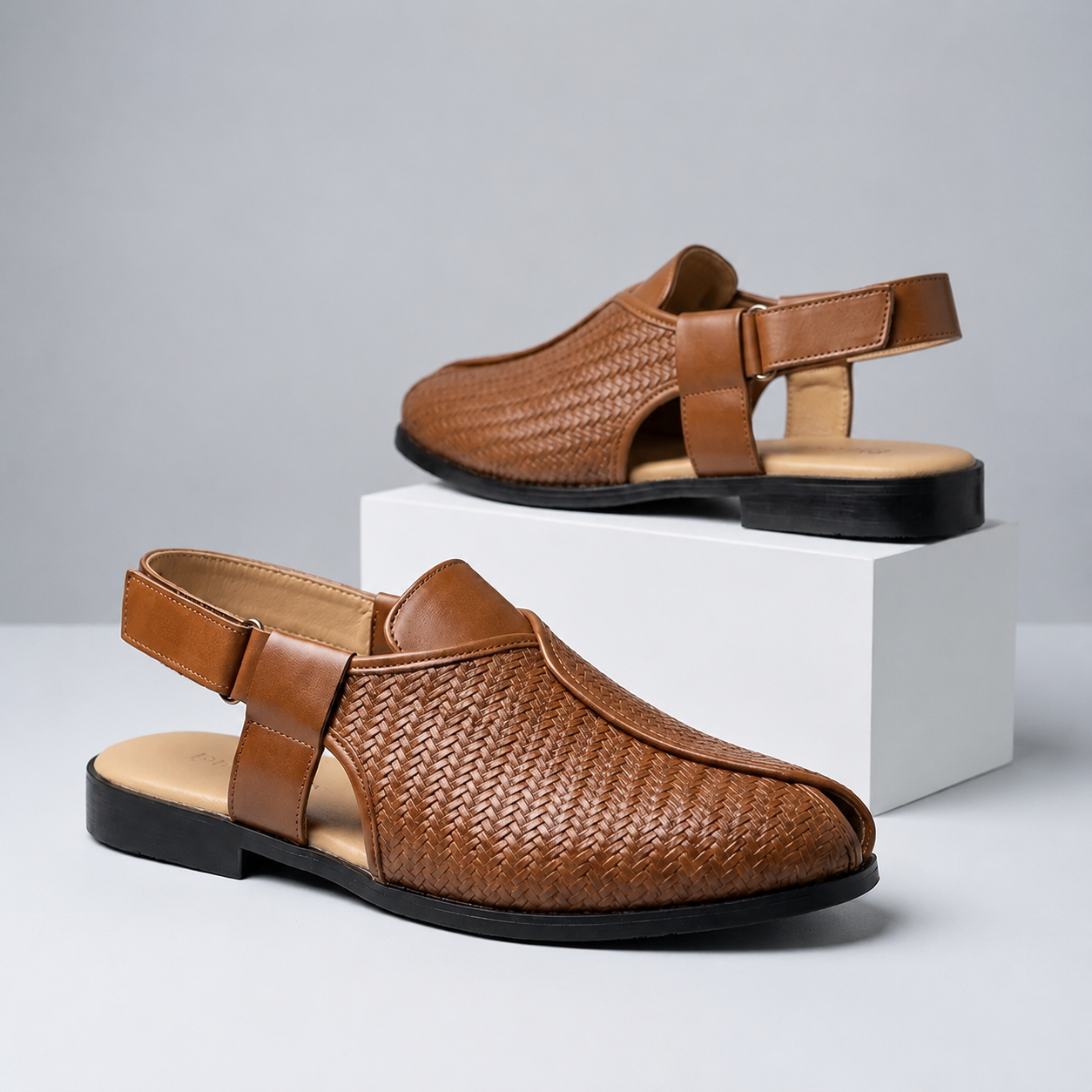Ethan Men’s Woven Leather Sandals with Adjustable Strap