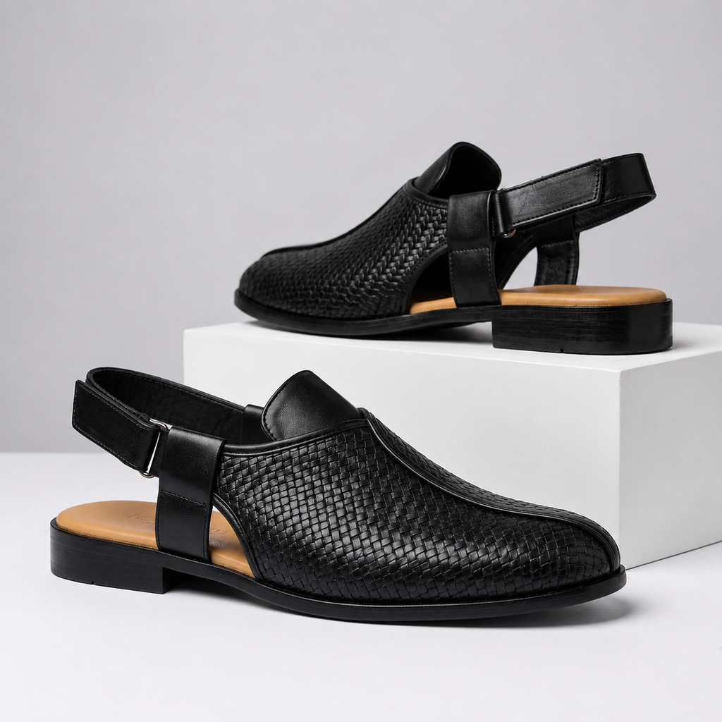 Ethan Men’s Woven Leather Sandals with Adjustable Strap
