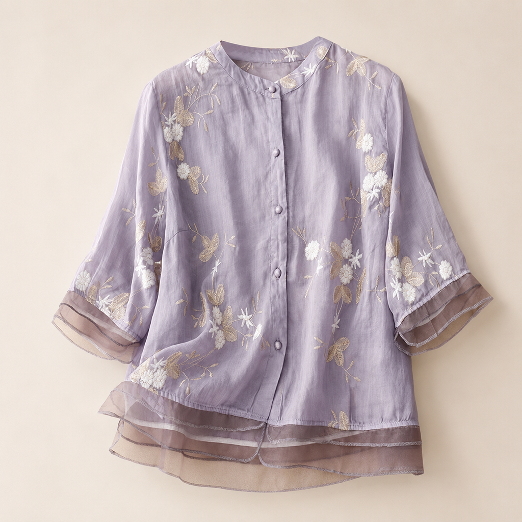 Rosie's Floral Embroidered Button Blouse