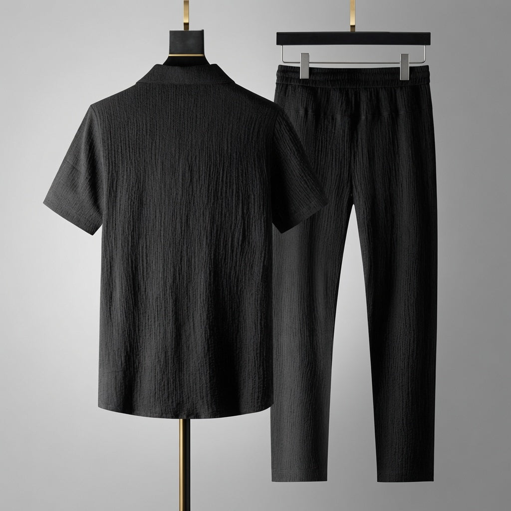 Cameron Men’s Textured Short-Sleeve Shirt and Pants Set