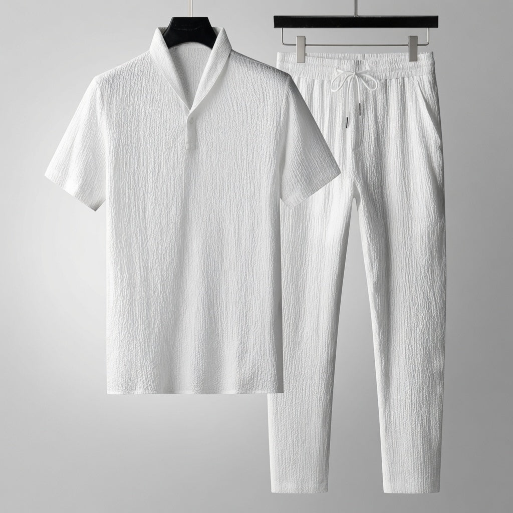 Cameron Men’s Textured Short-Sleeve Shirt and Pants Set