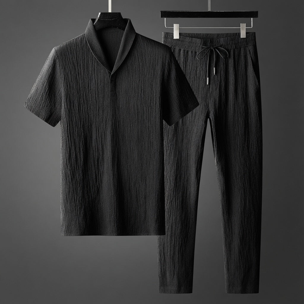 Cameron Men’s Textured Short-Sleeve Shirt and Pants Set
