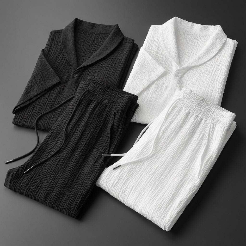 Cameron Men’s Textured Short-Sleeve Shirt and Pants Set