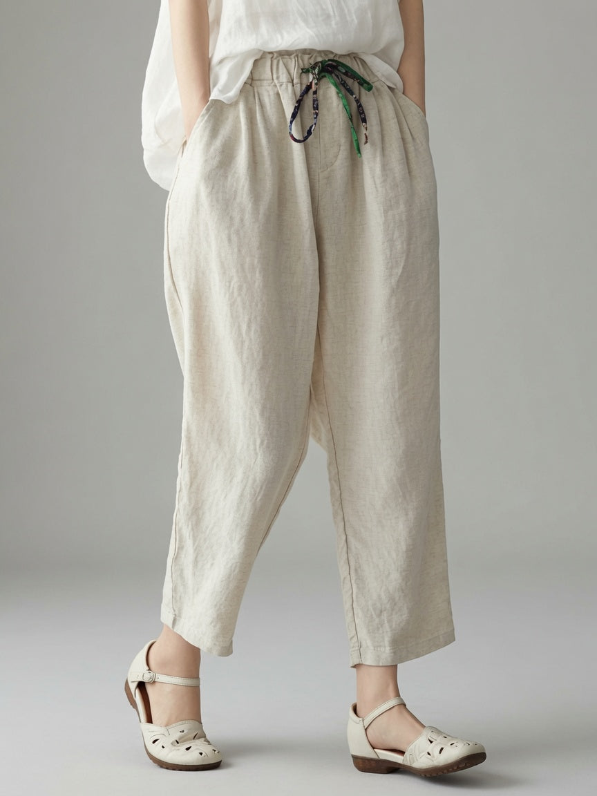 Patricia Cotton-Linen Blend Cropped Drawstring Pants