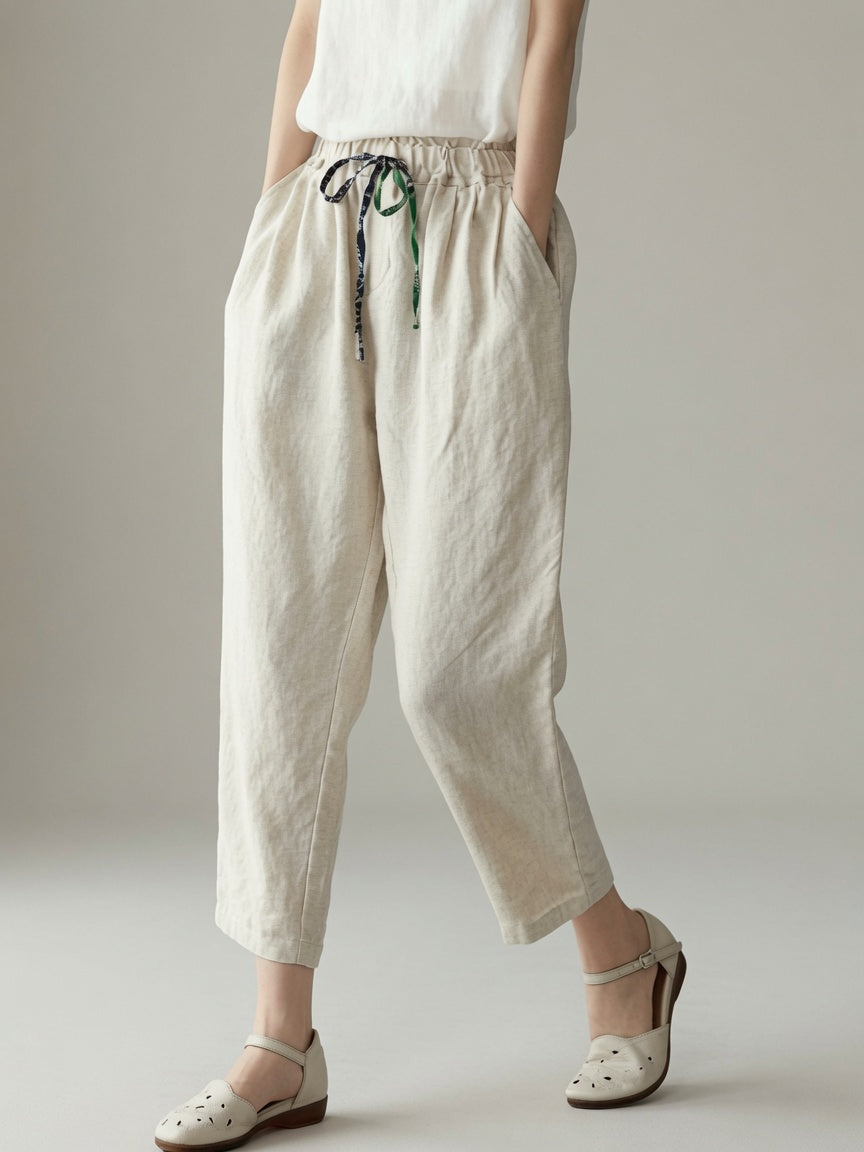 Patricia Cotton-Linen Blend Cropped Drawstring Pants