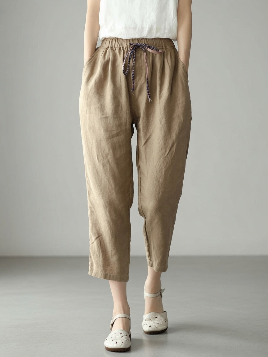 Patricia Cotton-Linen Blend Cropped Drawstring Pants