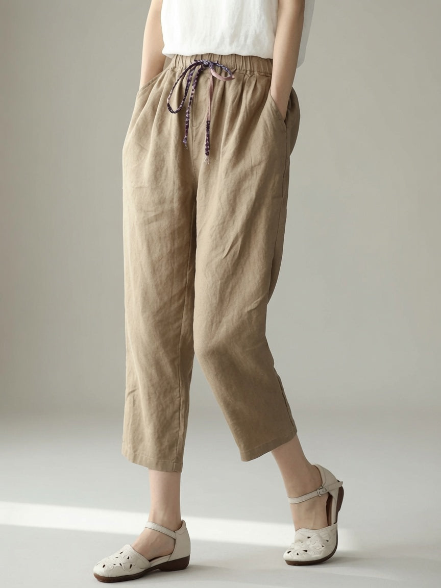Patricia Cotton-Linen Blend Cropped Drawstring Pants