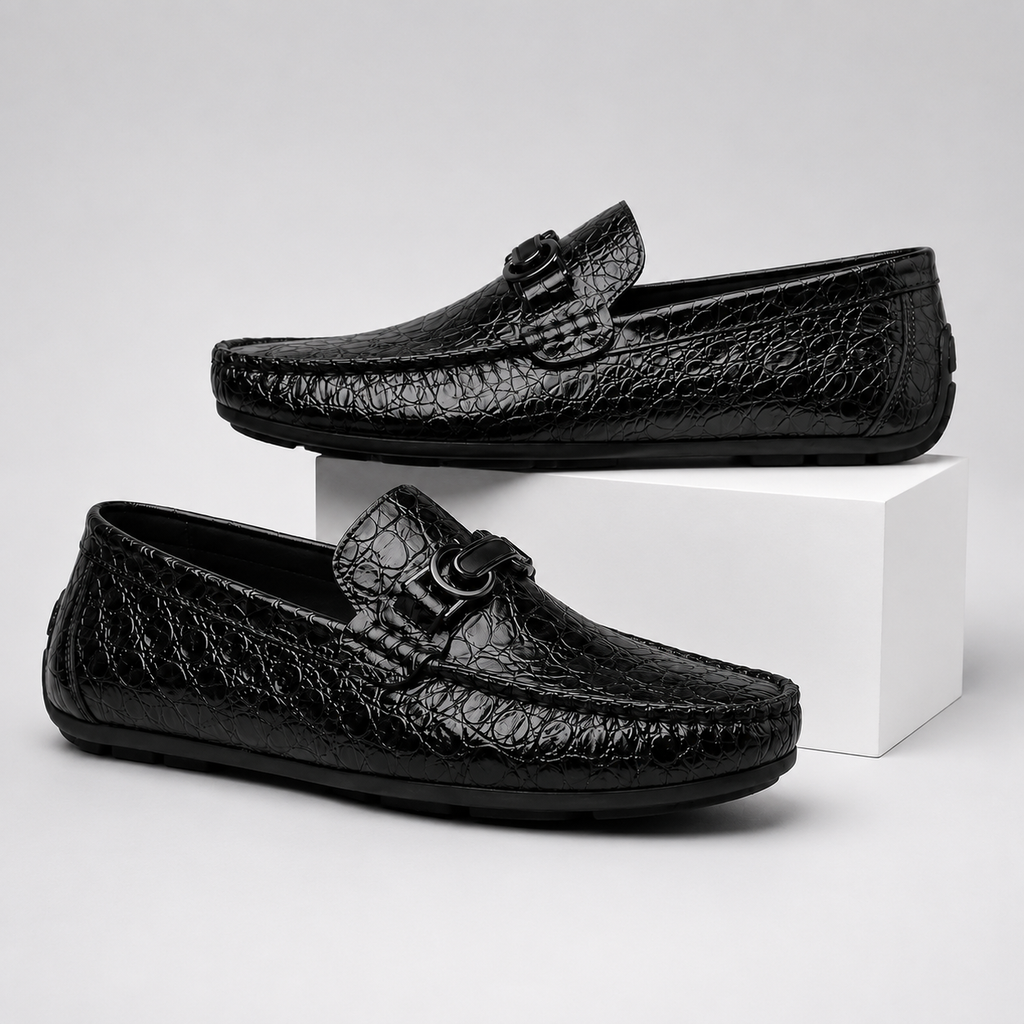 Frank Men’s Croc-Embossed Loafers with Metal Accent