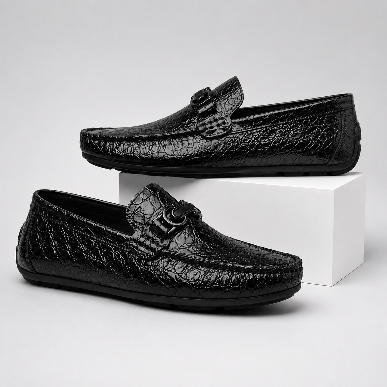 Frank Men’s Croc-Embossed Loafers with Metal Accent
