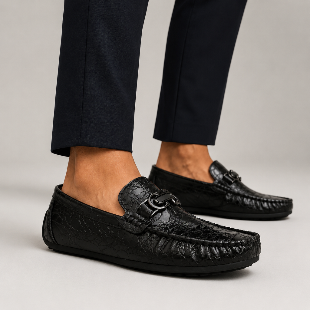 Frank Men’s Croc-Embossed Loafers with Metal Accent