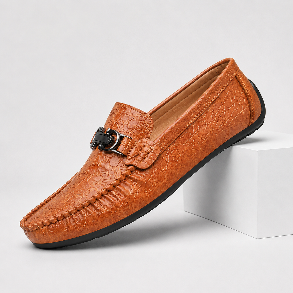 Frank Men’s Croc-Embossed Loafers with Metal Accent
