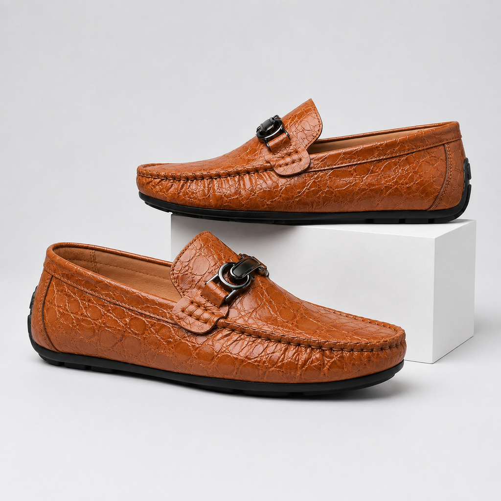 Frank Men’s Croc-Embossed Loafers with Metal Accent