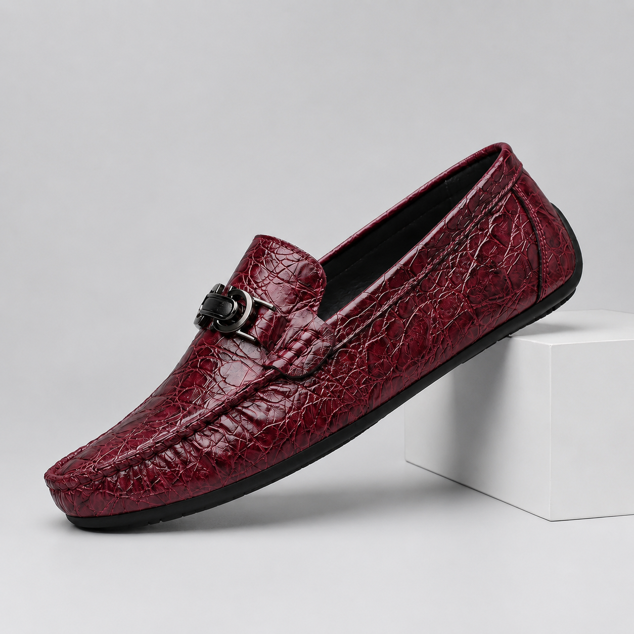 Frank Men’s Croc-Embossed Loafers with Metal Accent