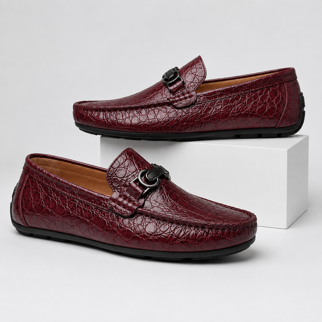 Frank Men’s Croc-Embossed Loafers with Metal Accent