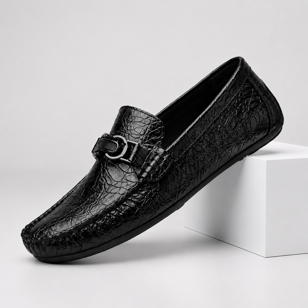Frank Men’s Croc-Embossed Loafers with Metal Accent