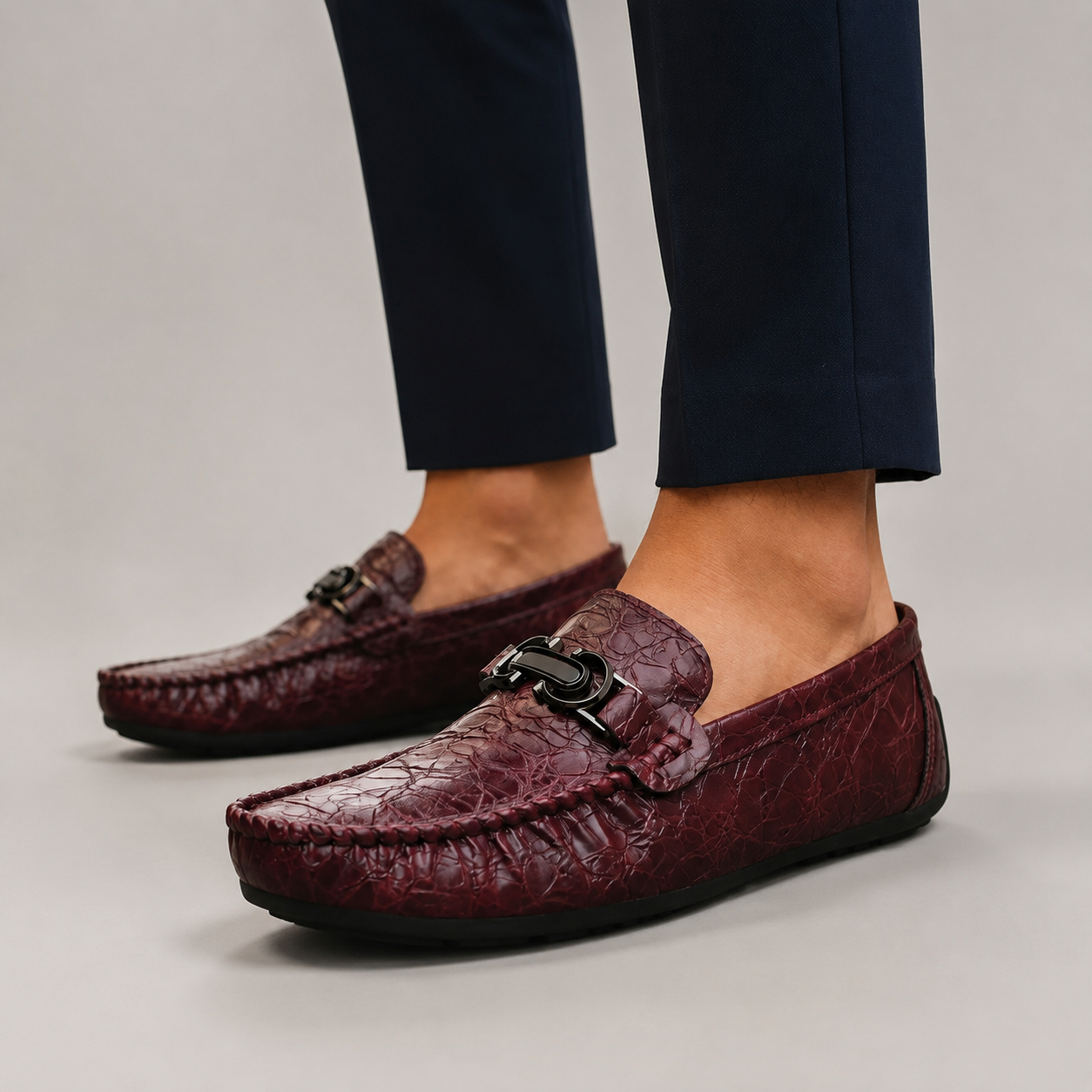 Frank Men’s Croc-Embossed Loafers with Metal Accent
