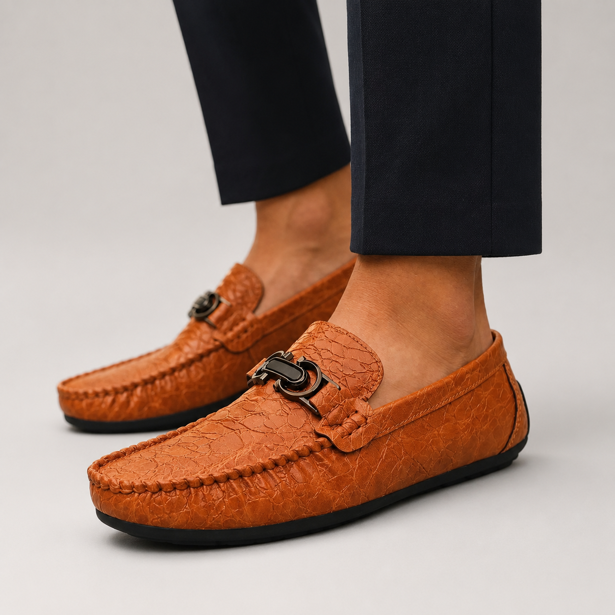 Frank Men’s Croc-Embossed Loafers with Metal Accent