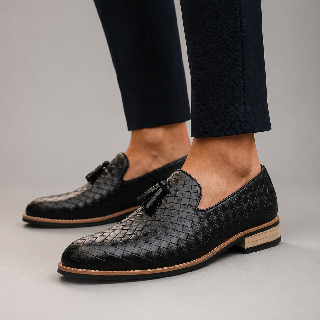 Hudson Men’s Woven Leather Tassel Loafers