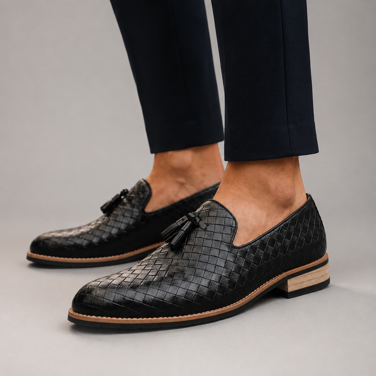 Hudson Men’s Woven Leather Tassel Loafers