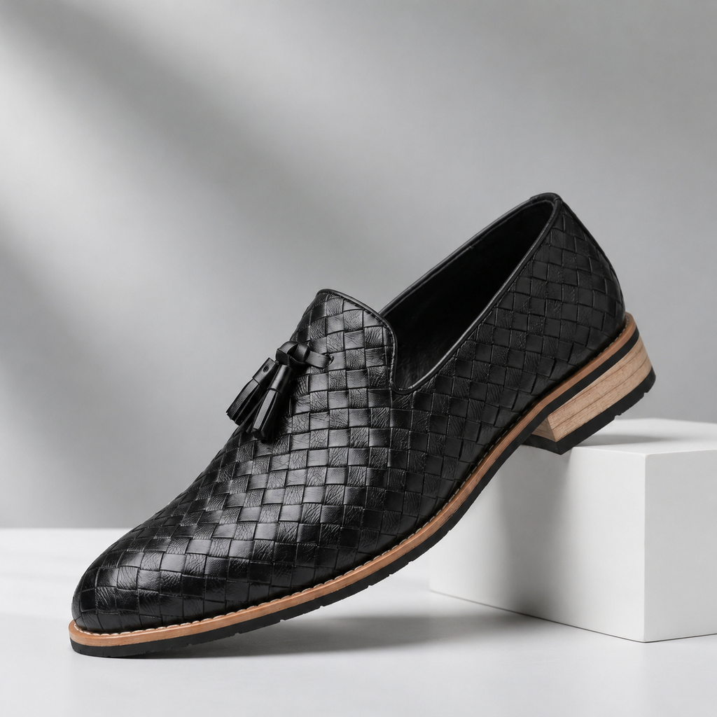 Hudson Men’s Woven Leather Tassel Loafers