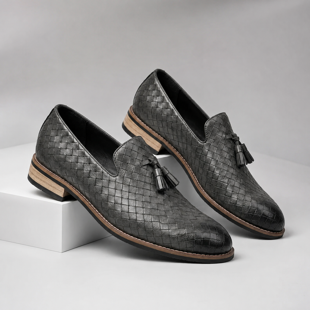 Hudson Men’s Woven Leather Tassel Loafers