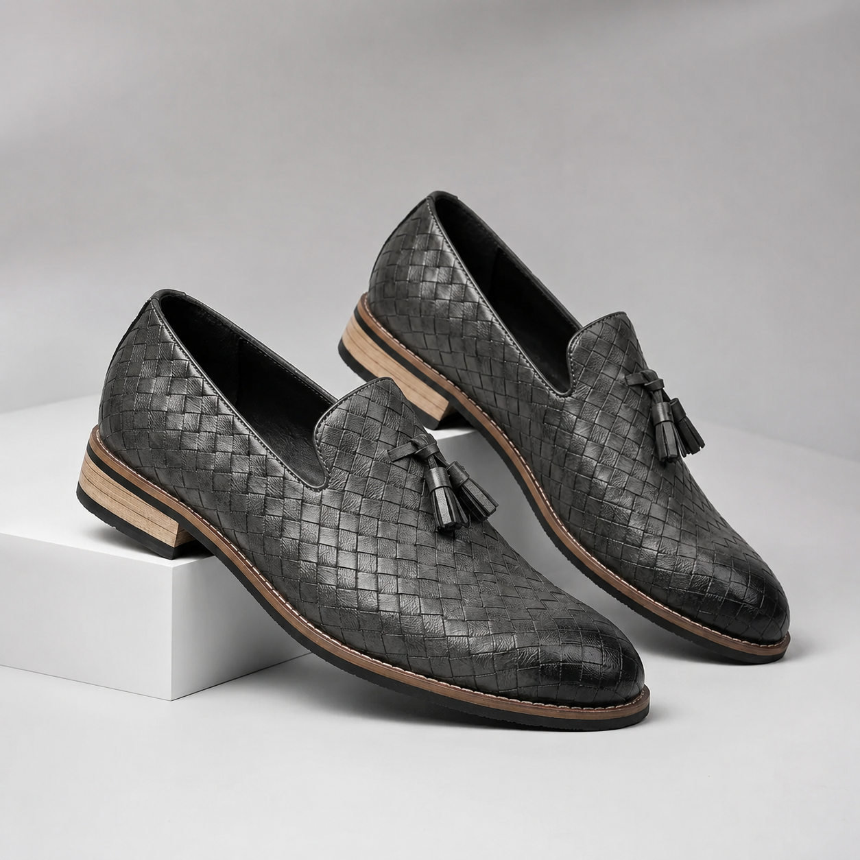 Hudson Men’s Woven Leather Tassel Loafers