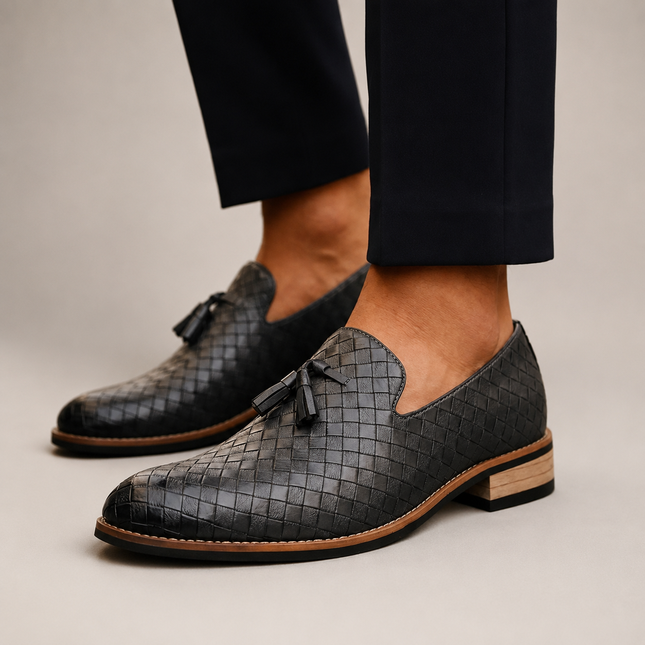 Hudson Men’s Woven Leather Tassel Loafers