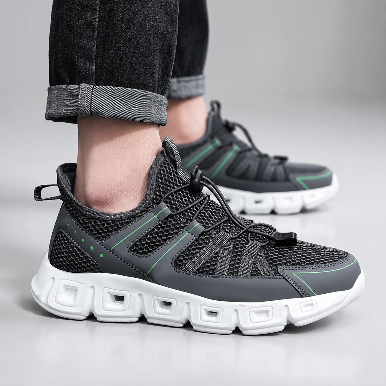 MotionGrip Mesh Athletic Sneakers with Quick-Lace Closure