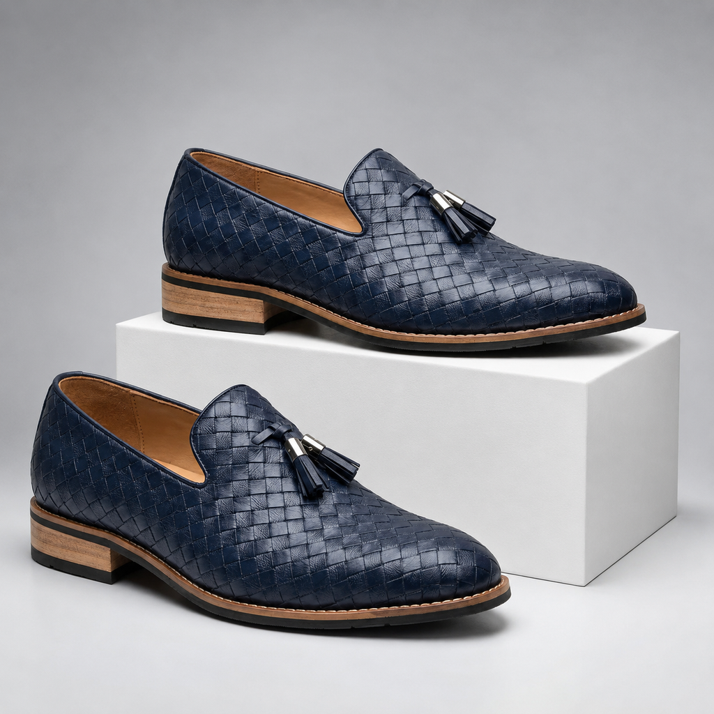 Hudson Men’s Woven Leather Tassel Loafers