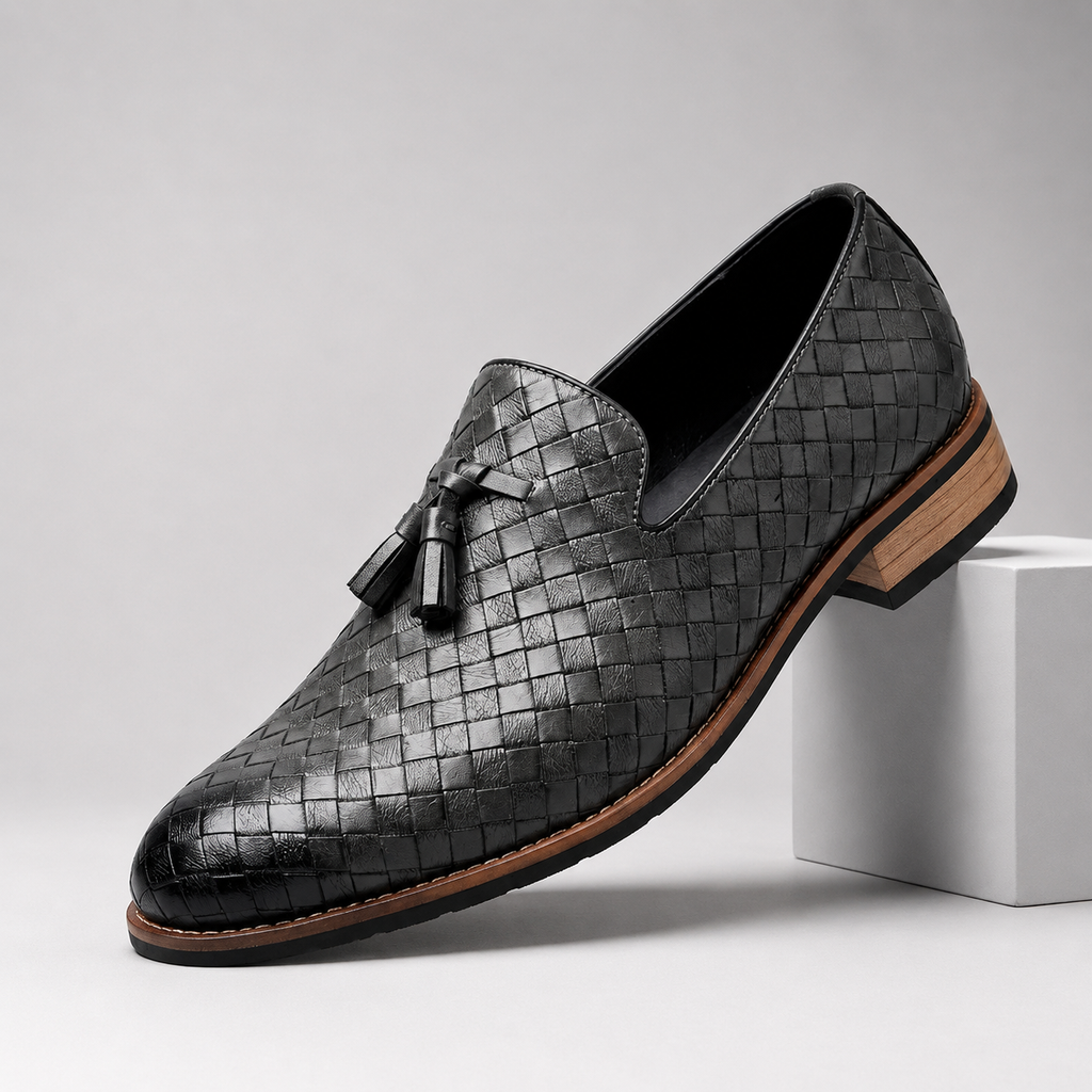 Hudson Men’s Woven Leather Tassel Loafers